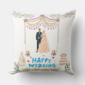 Coussin Happy Wedding Throw Pillow – White Background  (Recto)