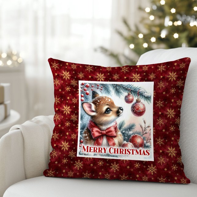 Coussin Happy winter scene baby fawn Christmas pillow (Happy winter scene baby fawn Christmas pillow (48))