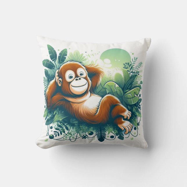 Coussin Harmonie de la jungle : inspirée par l'Orangoutan (Recto)