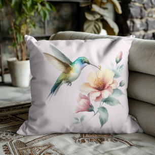 Coussin Harmonie des colibris avec un Hibiscus élégant