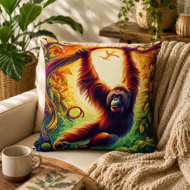 Coussin Harmonie Jungle : Inspiré de l'orang-outan  (Jungle Harmony: Orangutan-Inspired Throw Pillow)