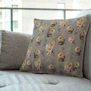 Coussin Harpe antique et Gramophone sur Steel Grey