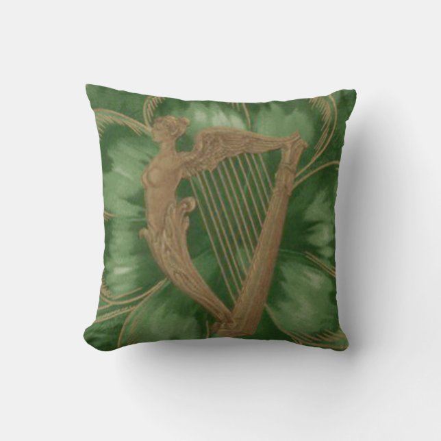 Coussin Harpe d'Érin Trèfle à quatre feuilles Vert (Recto)