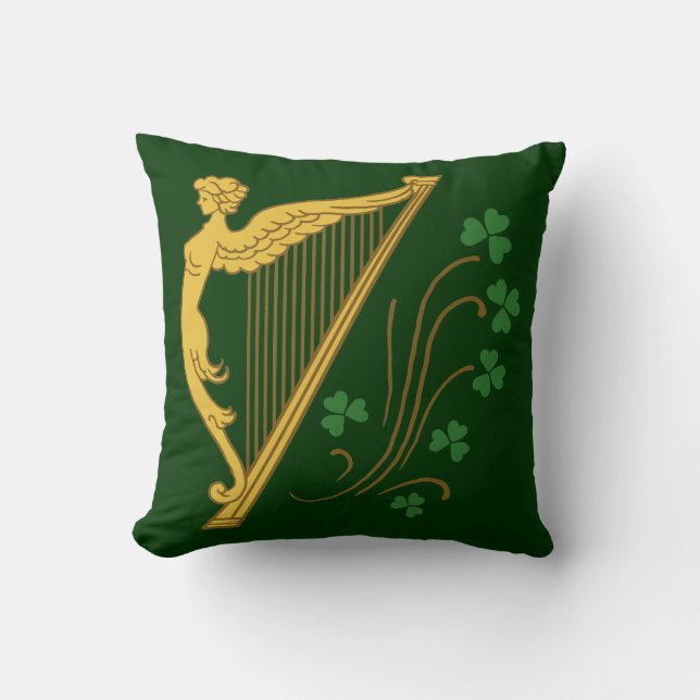 Coussin Harpe et shamrocks d'or du jour de St Patrick (Recto)