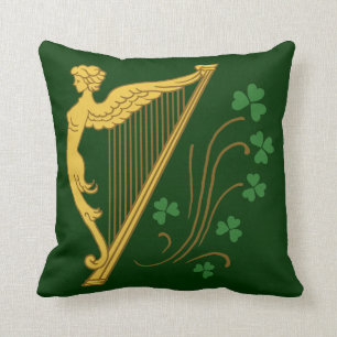 Coussin Harpe et shamrocks d'or du jour de St Patrick