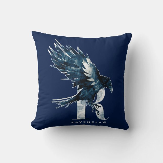 Coussin Harry Potter | RAVENCLAW™ Corbeau à l'aquarelle (Recto)