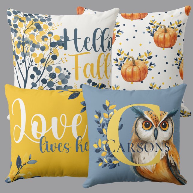 Coussin Harvest Family Roots Reversible Owl & Monogram (Créateur téléchargé)