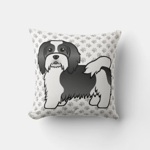 Coussin Havanais noir et blanc Chien de dessin animé migno