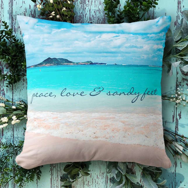 Coussin Hawaii Tropical Peace Love Sandy Feet Beach Photo (Créateur téléchargé)