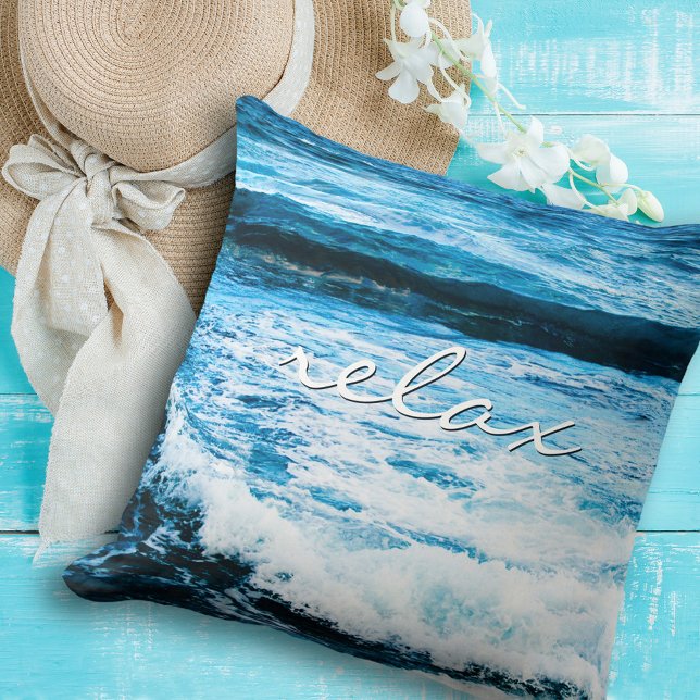 Coussin Hawaii Turquoise Ocean Waves Photo Relax Citation (Créateur téléchargé)