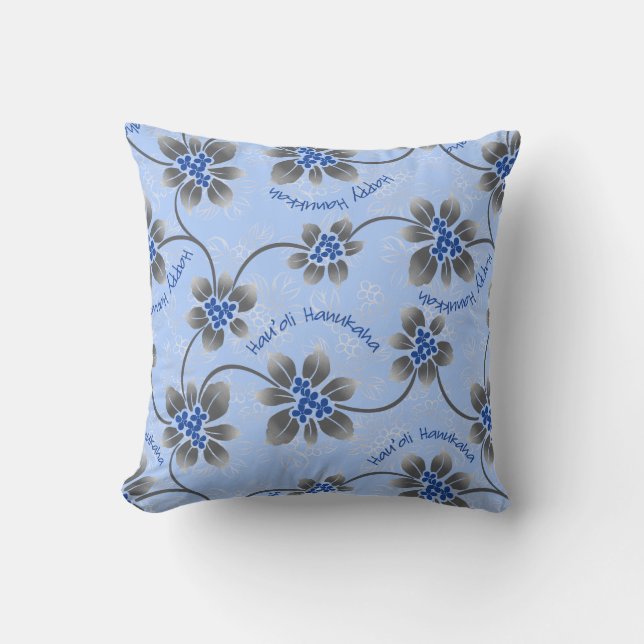 Coussin Hawaiian Holly Hanoukka Blue Floral (Recto)
