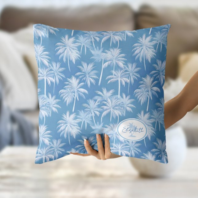 Coussin Hawaiian Palm Tree Silhouette Motif Blue ID1093 (Créateur téléchargé)