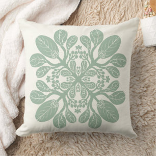 Coussin Hawaiian Quilt Naupaka design SAGE