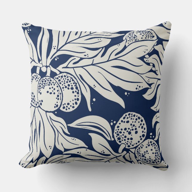 Coussin Hawaiian Tropical breadfruit ulu en indigo (Recto)
