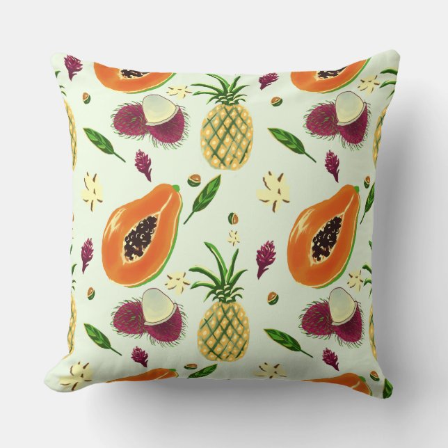 Coussin Hawaiian Tropical Fruit Pattern Throw Pillow Cream (Recto)