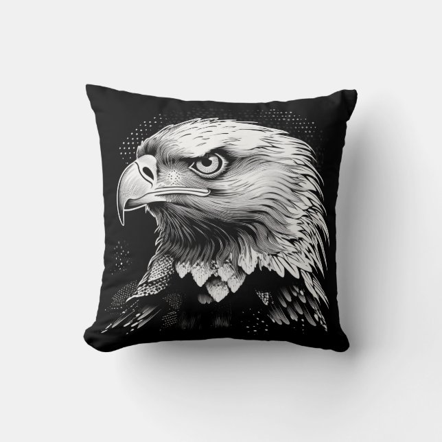 Coussin Hawk en noir et blanc (Recto)