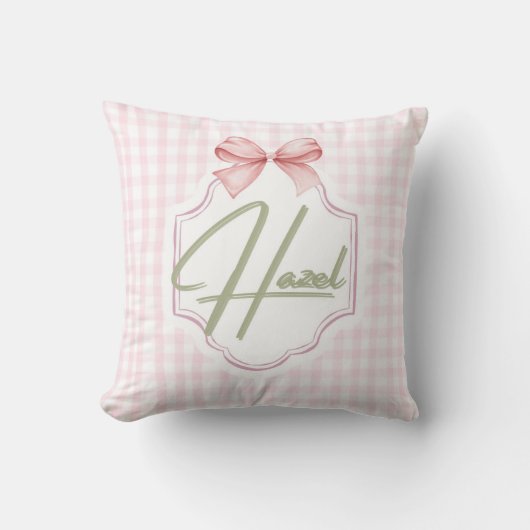 Coussin Hazel personnalisé Baby Girl Nursery Bow&En vichy (Recto)