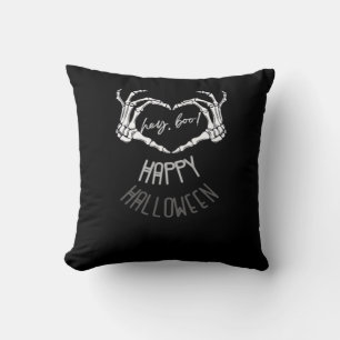 Coussin Hé, Boo ! Happy Halloween Skeleton Hand Heart Clas
