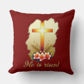Coussin He Is Risen – Christian Easter Cross - almofada (Recto)