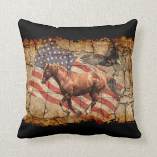 Coussin "Heading West" Horse, Eagle and US Flag