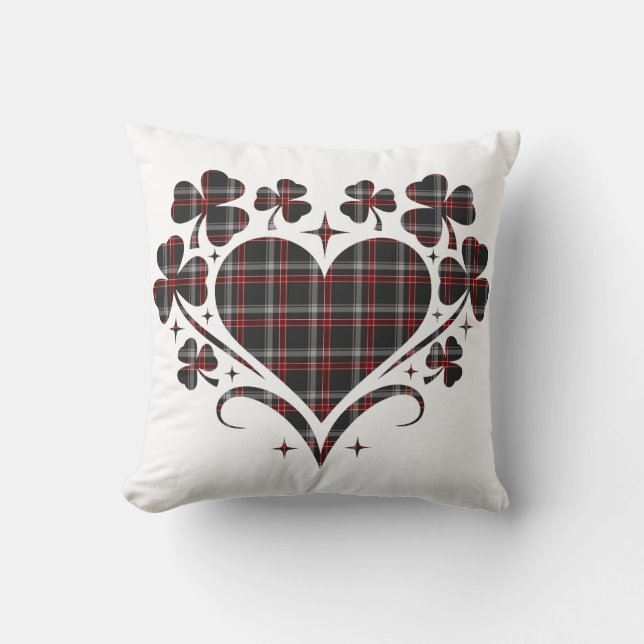 Coussin Heart Shamrock Plaid Black Classic Clover (Recto)