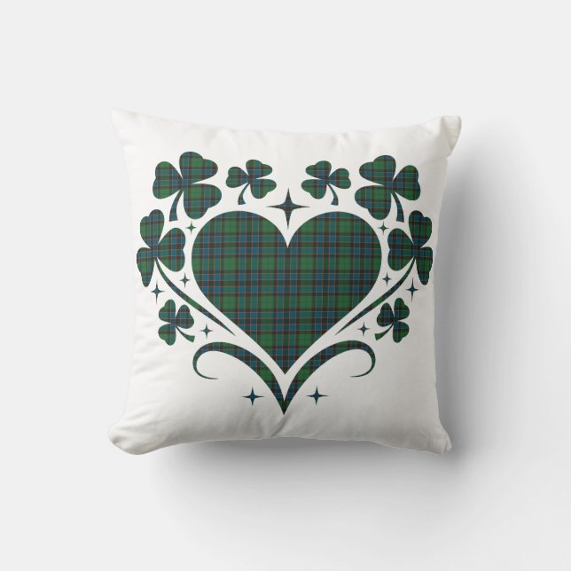 Coussin Heart Shamrock Plaid Green Blue Tartan Clover (Recto)