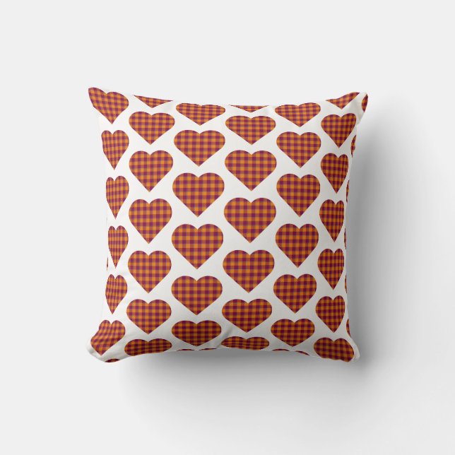 Coussin Heart Shaped Plaid Orange Maroon Burgundy (Recto)