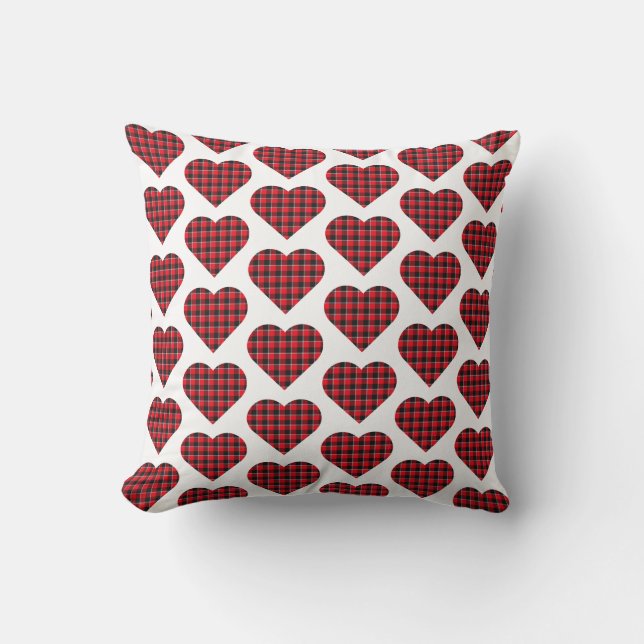 Coussin Heart Shaped Plaid Red Black Buffalo (Recto)