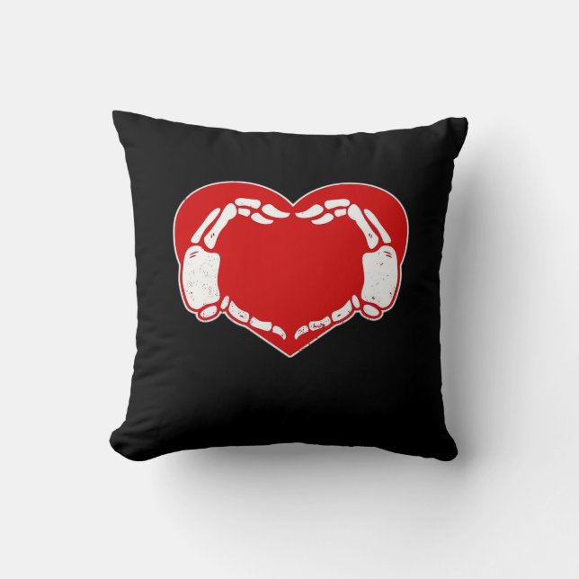 Coussin Heart Skeleton mains gothique Valentine Rouge clas (Recto)
