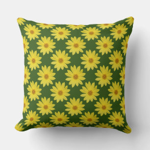 Coussin Helianthus 'Lemon Queen' Motif - Forest Green