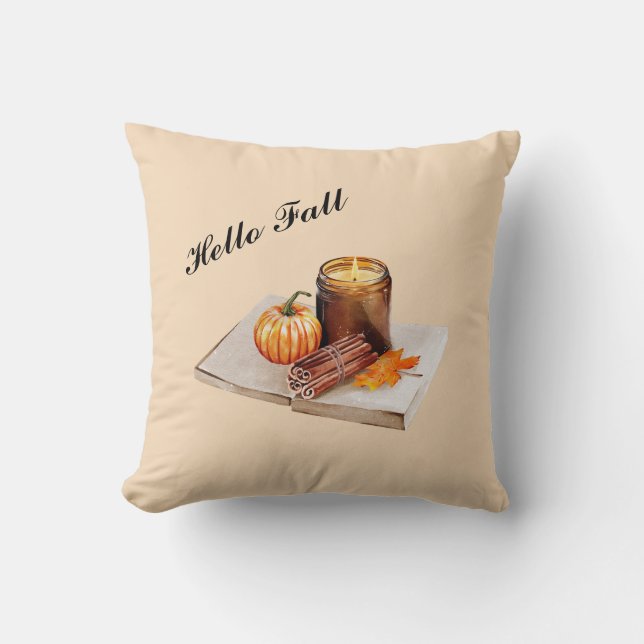 Coussin Hello Fall Cosy Candle Citrouille Automne (Recto)