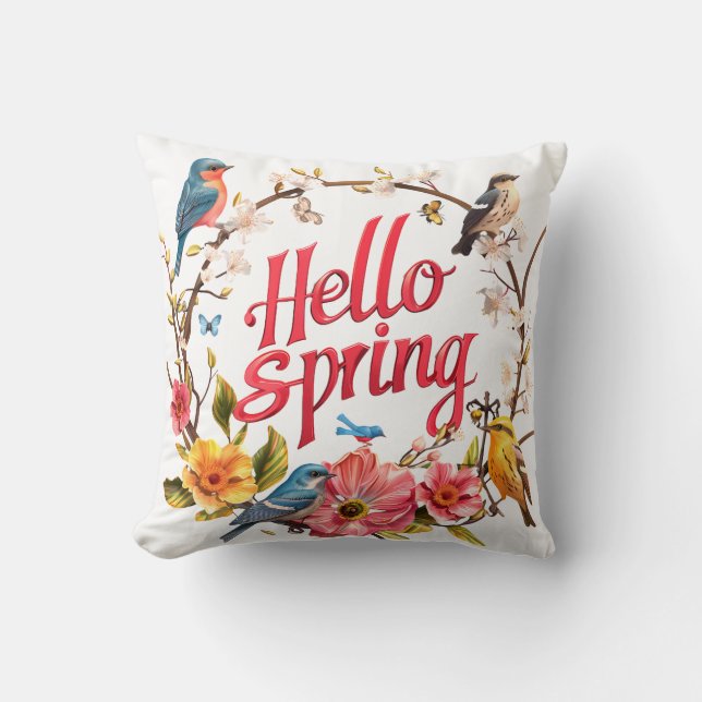Coussin Hello Spring Graphisme avec motifs floraux et orni (Recto)