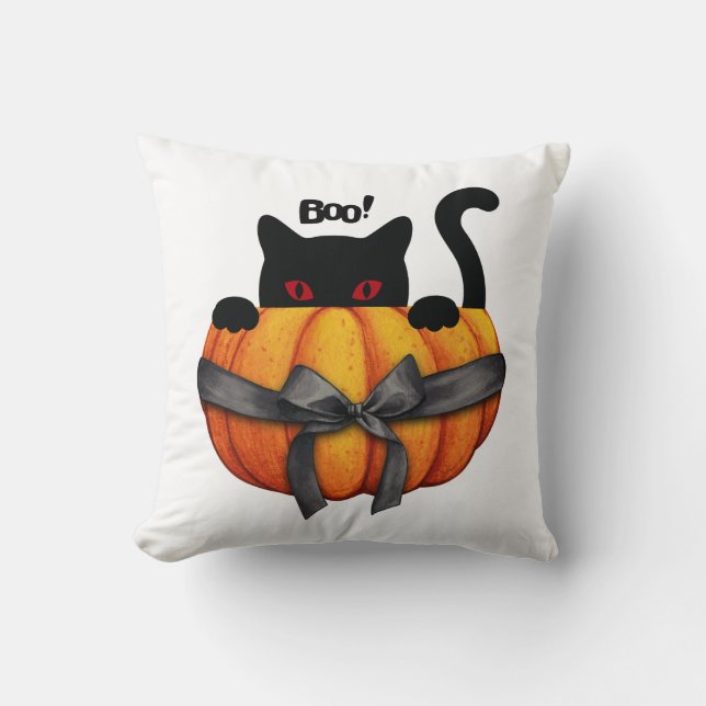 Coussin Helloween Chat noir dans un cadeau amusant Citroui (Recto)