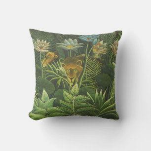Coussin Henri Rousseau Jungle Tropical Lion Impression Vin