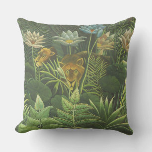 Coussin Henri Rousseau Jungle Tropical Lion Impression Vin