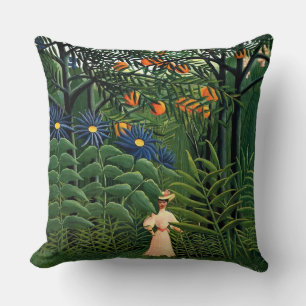 Coussin Henri Rousseau - Une femme marche dans une forêt e