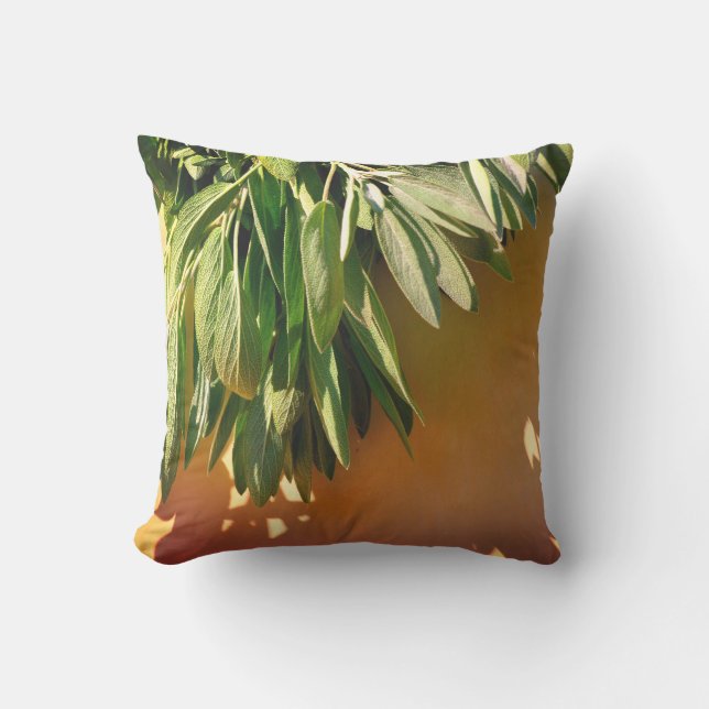 Coussin Herbe botanique verte feuille terre cuite (Recto)