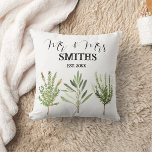 Coussin Herbes Aquarelle Sauge Botanique Vintage