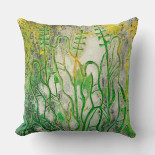 Coussin Herbes d'été, fleurs sauvages, art floral vert j