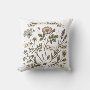Coussin Herbier de fleurs sauvages pressées Botanique vint