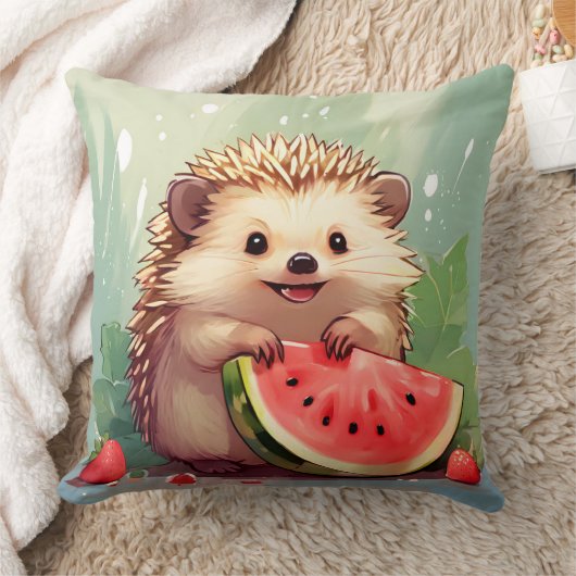 Coussin Hérisson appréciant un morceau de pastèque (Couverture)