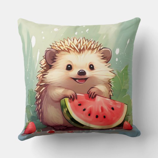 Coussin Hérisson appréciant un morceau de pastèque (Verso)