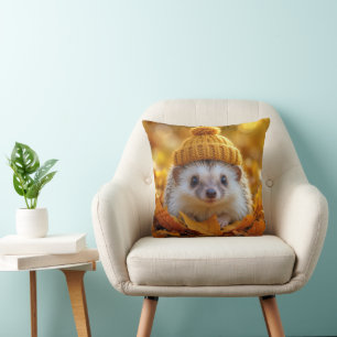 Coussin Hérisson Dans Les Feuilles Automnes