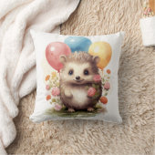 Coussin Hérisson d'aquarelle rétro mignon avec ballons (Couverture)