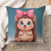 Coussin Hérisson de dessin animé mignon avec un nœud rose (Couverture)