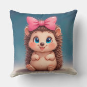 Coussin Hérisson de dessin animé mignon avec un nœud rose (Verso)