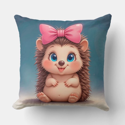 Coussin Hérisson de dessin animé mignon avec un nœud rose (Recto)
