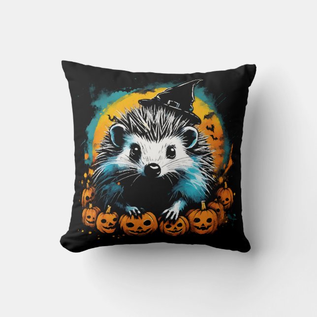 Coussin Hérisson d'Halloween et citrouilles mignon (Recto)