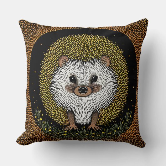 Coussin Hérisson Entouré de Motifs Vifs (Recto)