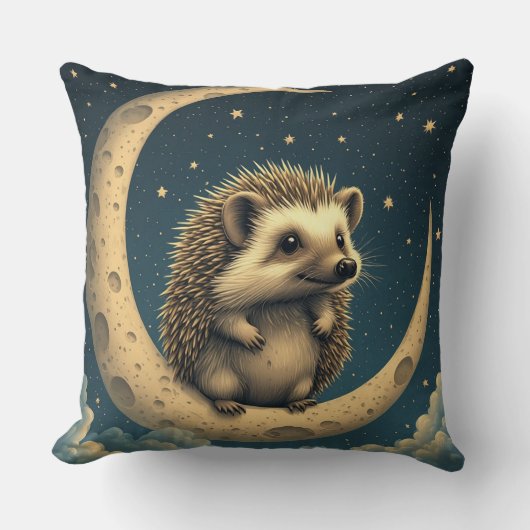 Coussin Hérisson mignon assis sur un croissant de lune (Recto)